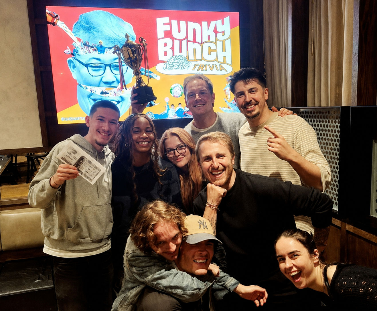 Showing a winning team at Hophaus Wednesday Trivia Night